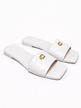 Coach Sculpt C White Leather Slide Sandals Dressy Flats Women’s Size 6.5 NIB